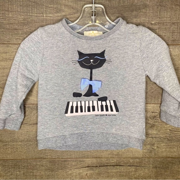kate spade Other - Kate Spade Girl’s Gray Piano Cat Sweatshirt size 18 Months